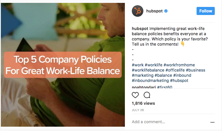 HubSpot Instagram social media example